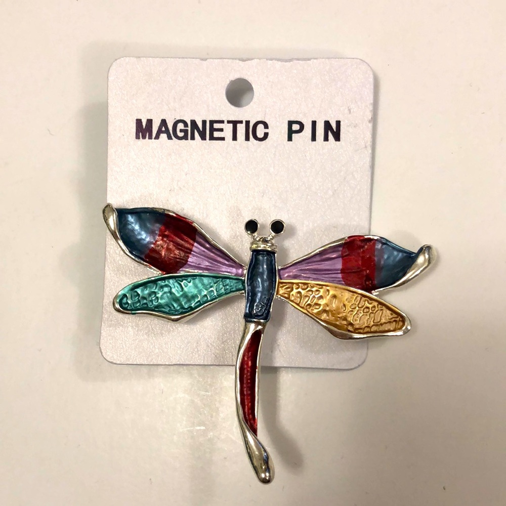 Dragonfly Pin Magnetic Multicolour Silver colour magnets Excellent Like New